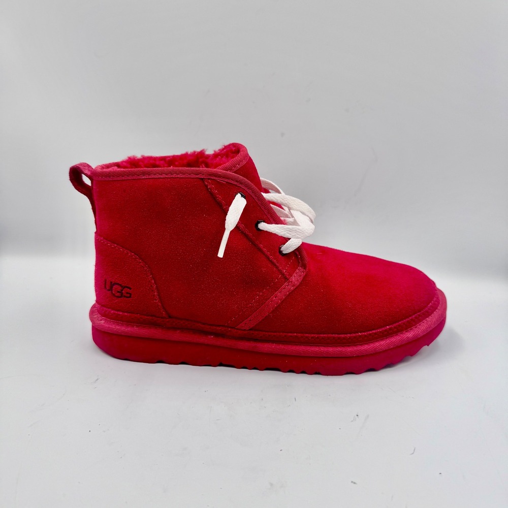 UGG NEUMEL CHUKKABOOTS Womens Size 6 Red Suede Shearling Lined Lace Up 1017320K - Picture 2 of 12
